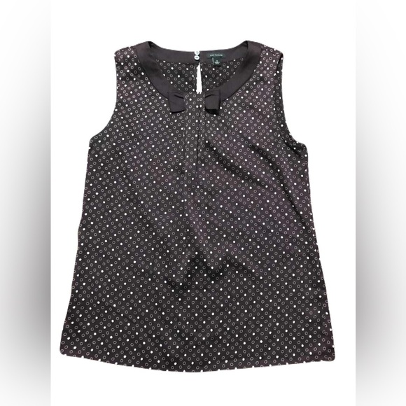 Ann Taylor women’s small sleeveless blouse, maroon, pink dots, bow detail - Picture 1 of 10
